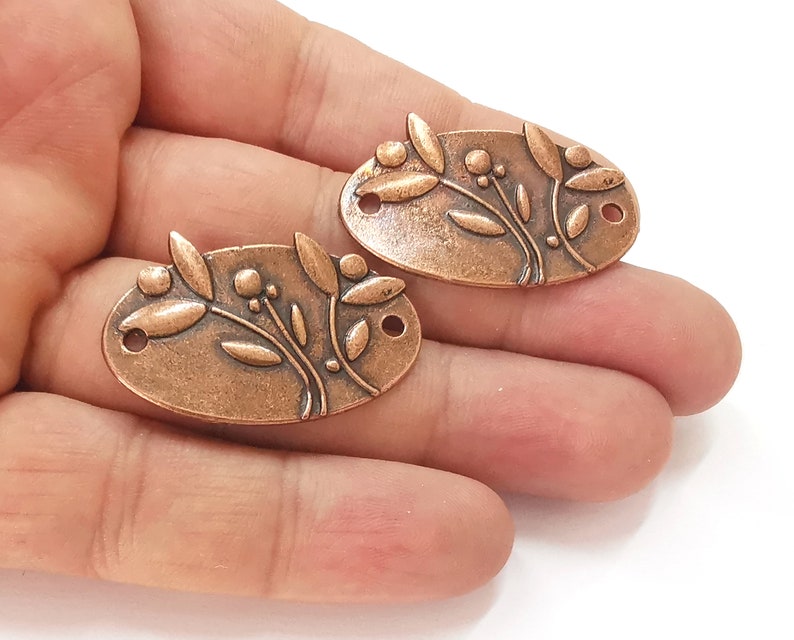2 Flower plant connector charms Antique copper plated charms (38x24mm) G25752