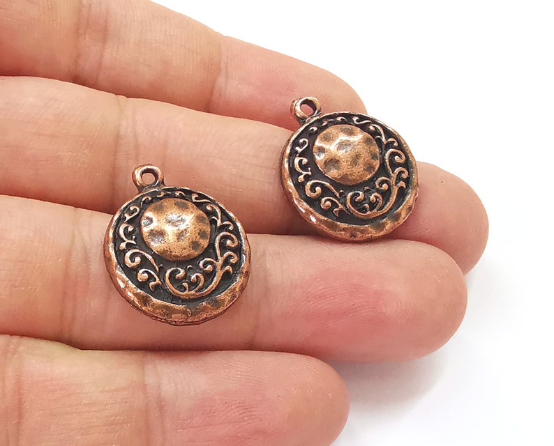 2 Round branch charms Antique copper plated charms (23x19mm) G25755