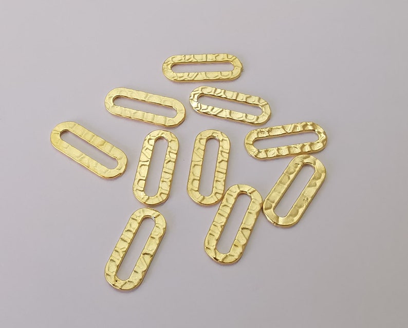 10 Hammered flat oval connector findings gold plated findings (18x8 mm) G25756