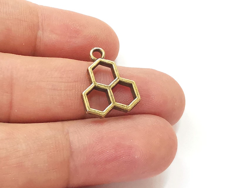 10 Honeycomb charms Antique bronze plated charms (20x15mm) G25759