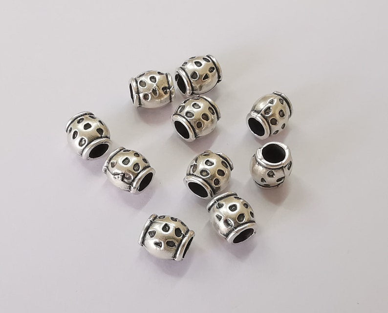 10 silver cylinder tube rondelle beads Antique silver plated beads (10x8mm) G25769
