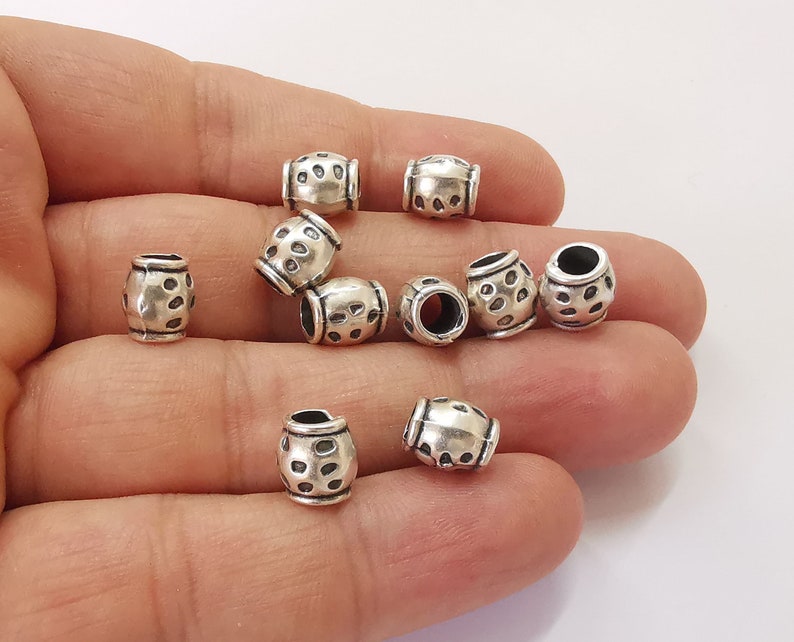 10 silver cylinder tube rondelle beads Antique silver plated beads (10x8mm) G25769