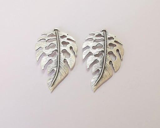 2 Leaf charms Antique Silver Plated Charms (44x25mm) G25827