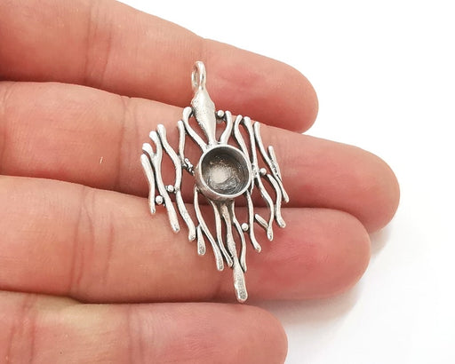 Silver branches nest round pendant blank base Antique silver plated brass 45x25mm (Blank Size 10mm) G25828