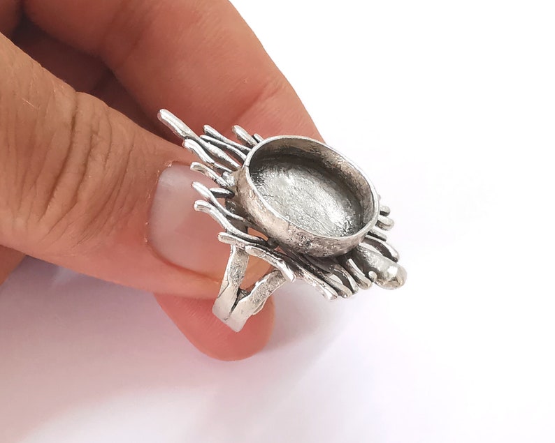 Silver branches nest round ring blank base Antique silver plated brass 39x25mm (Blank Size 16mm) G25830