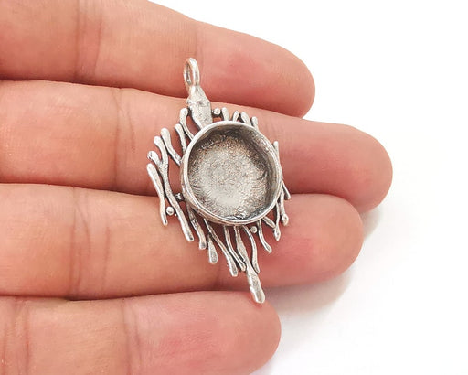 Silver branches nest round pendant blank base Antique silver plated brass 45x25mm (Blank Size 16mm) G25836