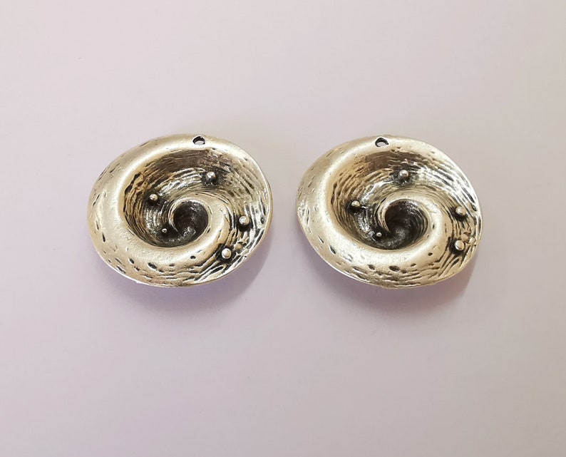 2 Swirl Silver charms Antique silver plated charms (37mm) G25842