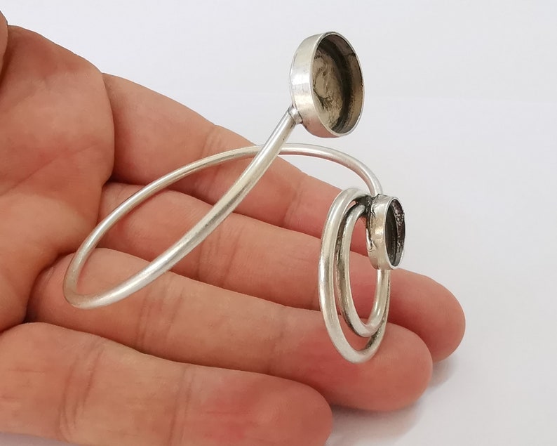 Circles Bracelet Brass Cuff Blank Bezel Glass Cabochon Base Adjustable Antique Silver Plated Brass (14mm and 12mm blanks ) G25846
