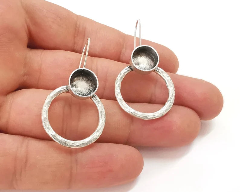 Earring Blank Base Settings Silver Resin Blank Cabochon Base inlay Blank Mountings Antique Silver Plated Brass (10mm blank) 1 Set G27822