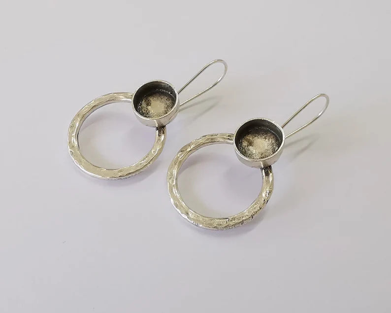 Earring Blank Base Settings Silver Resin Blank Cabochon Base inlay Blank Mountings Antique Silver Plated Brass (10mm blank) 1 Set G27822