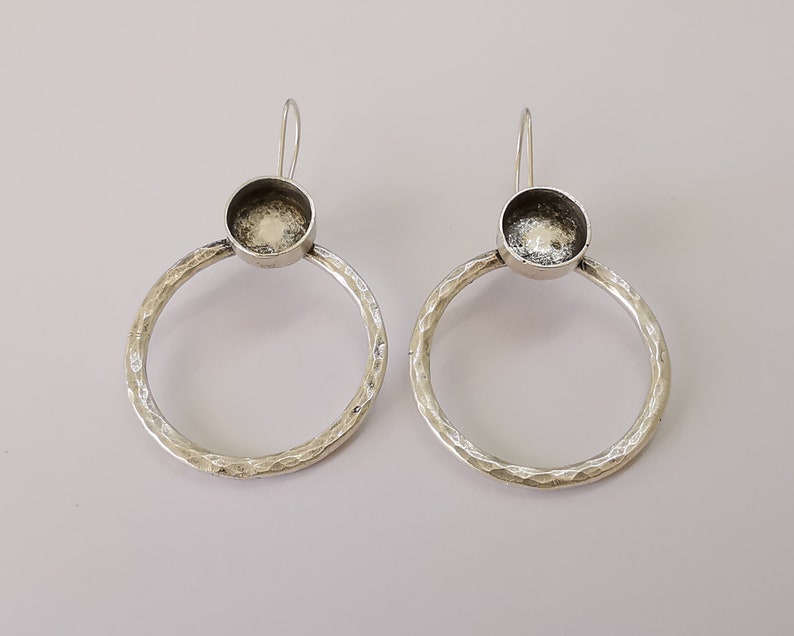 Hammered Earring Blank Base Settings Silver Resin Cabochon Base inlay Blank Mountings Antique Silver Plated Brass (10mm blank) 1 Set G25858