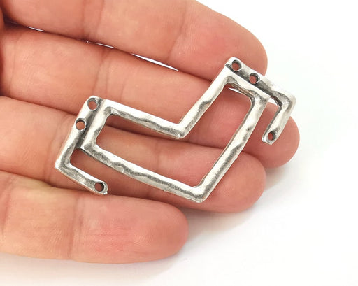 Heart chevron connector pendant Antique silver plated pendant (63x33mm) G25862
