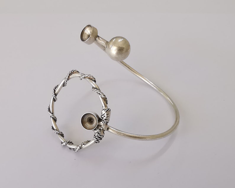 Ball Circle wired silver bracelet brass cuff blank bezel Glass cabochon base Adjustable antique silver brass (8mm blanks) G25868