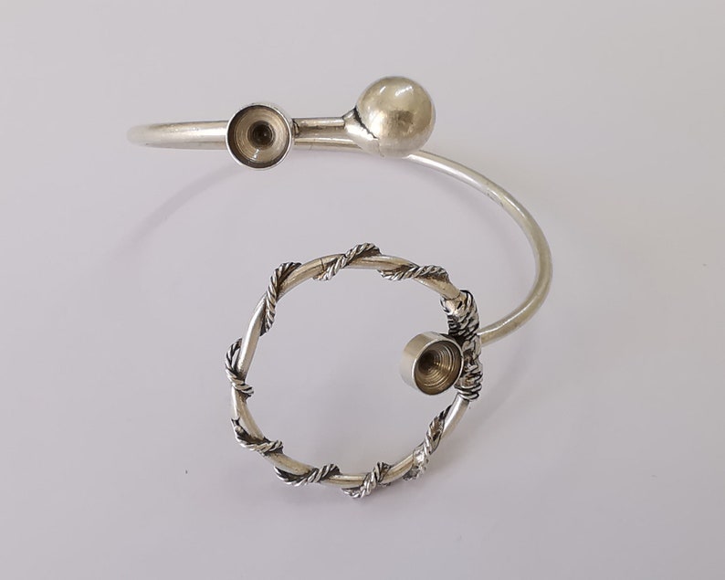 Ball Circle wired silver bracelet brass cuff blank bezel Glass cabochon base Adjustable antique silver brass (8mm blanks) G25868