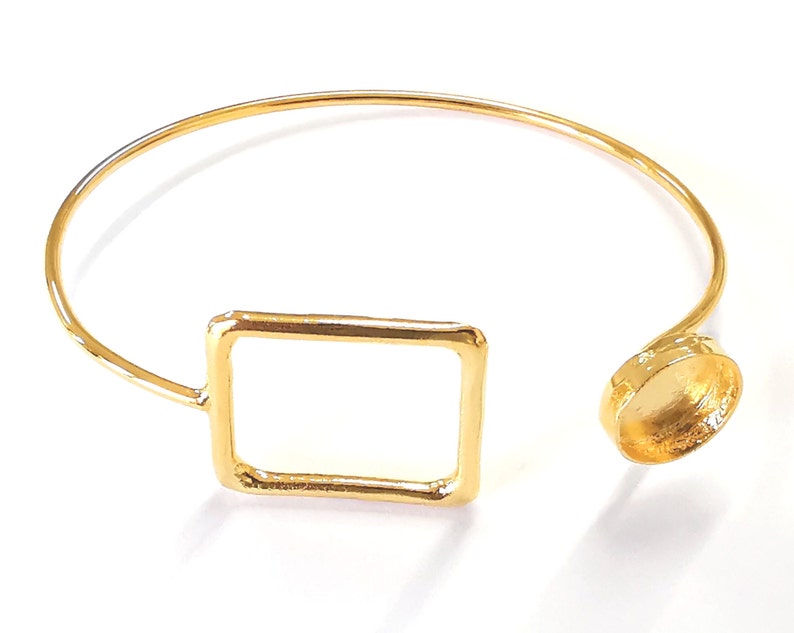 Rectangle bracelet brass Cuff blank bezel Glass cabochon base Adjustable Shiny gold plated brass (12mm blank) G25903