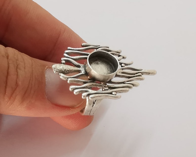 Silver branch nest round ring blank base Antique silver plated brass 39x25mm (Blank Size 8mm) G25911