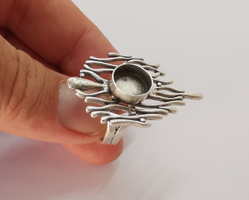 Silver branch nest round ring blank base Antique silver plated brass 39x25mm (Blank Size 8mm) G25911