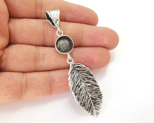 Leaf Dangle Pendant Blank Resin Bezel Mosaic Mountings Cabochon setting Antique Silver Plated Brass (12mm Bezel Size) G25923