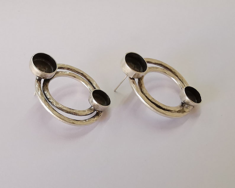 Circles earring blank base settings silver resin cabochon inlay blank mountings Antique silver plated brass (10mm-8mm blanks) 1 Set G25932
