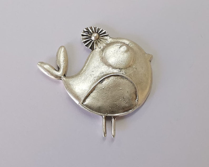 Bird pendant Antique silver plated pendant (46x43mm) G25939