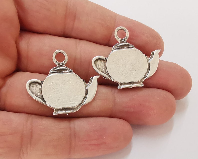 2 Teapot silver charms Antique silver plated charms (32x28mm) G27640