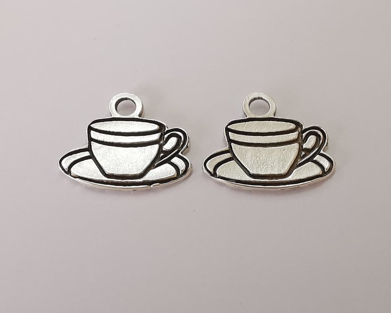 2 Coffee cup silver charms Antique silver plated charms (30x25mm) G25947