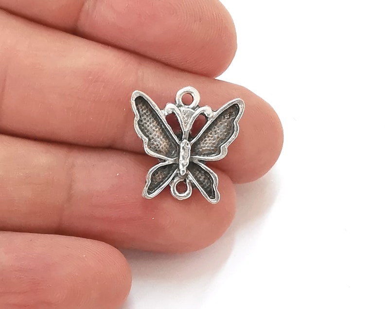 5 Butterfly connector silver charms Antique silver plated charms (19x19mm) G25948