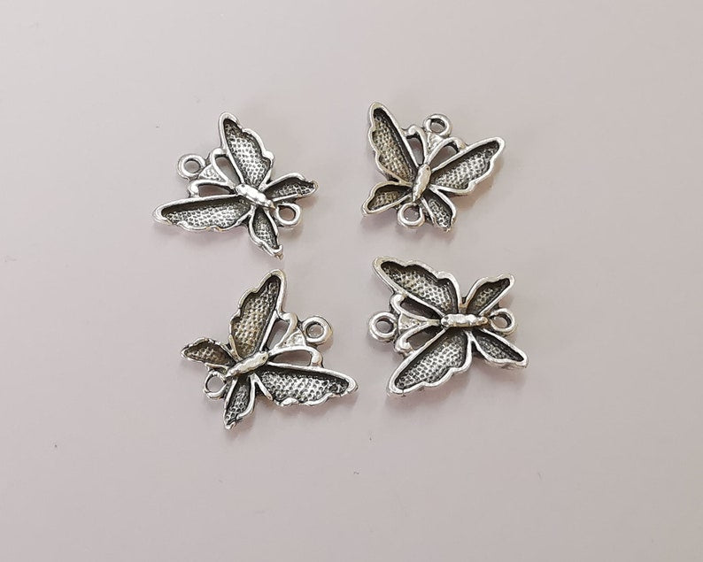 5 Butterfly connector silver charms Antique silver plated charms (19x19mm) G25948