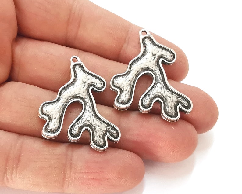 2 Coral silver charms Antique silver plated charms (38x29mm) G25949