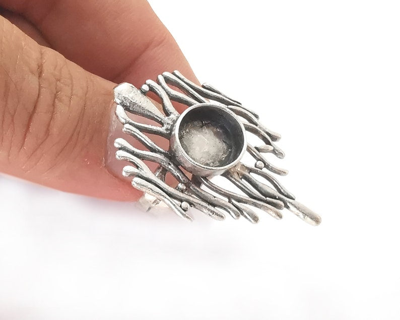 Silver branch nest round ring blank base Antique silver plated brass 39x25mm (Blank Size 10mm) G25963