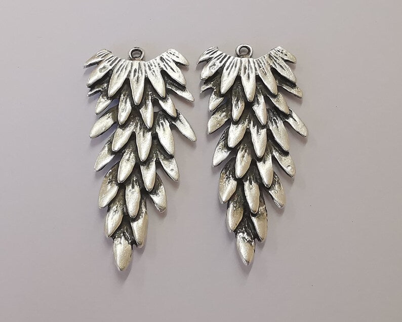 2 Silver charms Antique silver plated charms (59x27mm) G25965