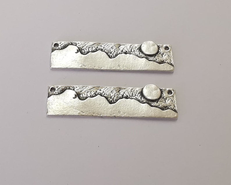 2 Landscape sun mountains connector charms Antique silver plated charms (38x10mm) G25966