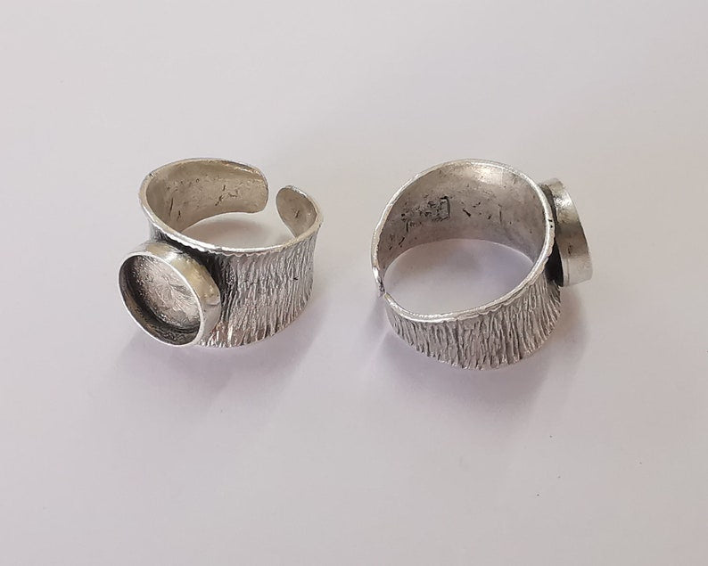 Silver ring setting resin blank cabochon base inlay Ring mounting Adjustable Ring Bezel Antique Silver Plated Brass (12mm) G25969