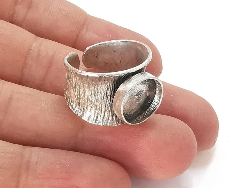 Silver ring setting resin blank cabochon base inlay Ring mounting Adjustable Ring Bezel Antique Silver Plated Brass (12mm) G25969