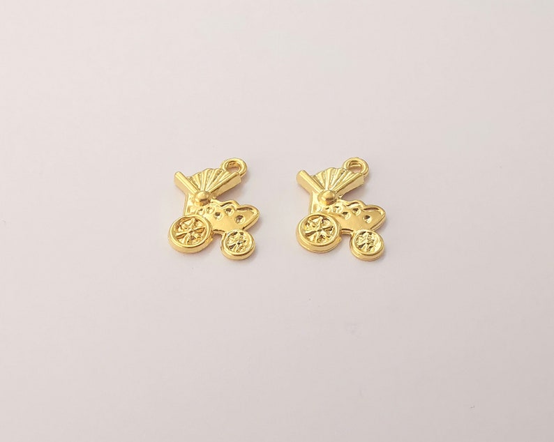 4 Baby Stroller Gold Plated Charms (18x13mm) G25802