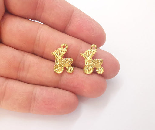4 Baby Stroller Gold Plated Charms (18x13mm) G25802