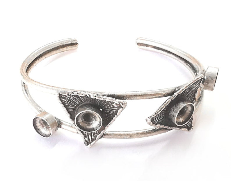 Triangle bracelet brass cuff blank bezel Glass cabochon base Adjustable antique silverplated brass (8mm Blanks ) G25974