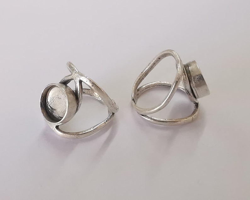 Silver ring setting resin blank cabochon base inlay Ring mounting Adjustable ring bezel Antique silver plated brass (10mm blank ) G25976