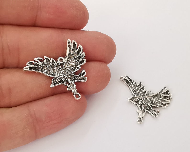 4 Bird charms (Double sided) Antique silver plated charms (29x26mm) G25994