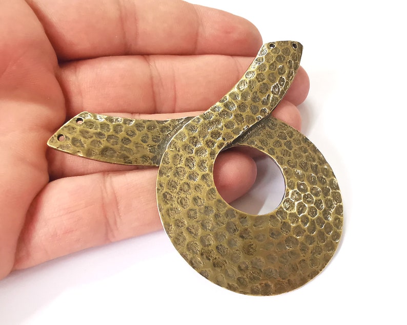 Hammered pendant connector Antique bronze plated pendant (89mm) G25995