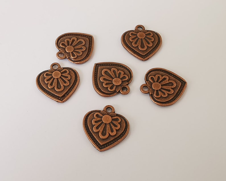 10 Heart flower charms (Double sided) Antique copper plated charms (19x18mm) G26017