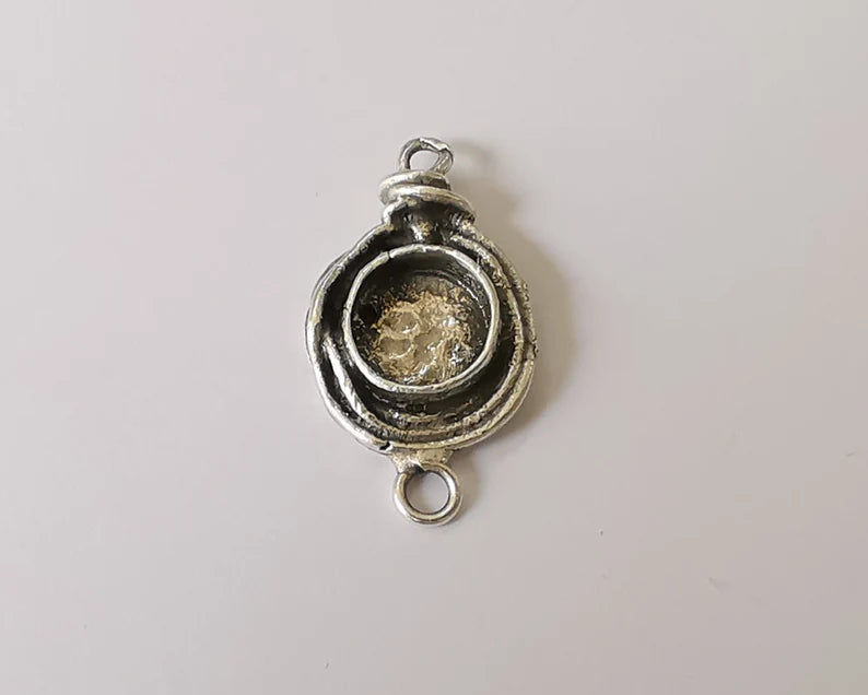 Silver connector pendant blank cabochon bezel Mosaic base inlay blank resin Antique Silver Plated Brass ( 10mm bezel) G26047