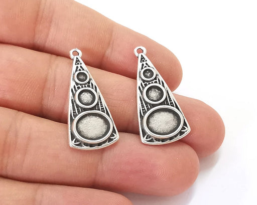 2 Silver ethnic drop charm blank base Antique silver plated 32x15mm (Blank Size 10x8mm- 5mm - 3mm ) G25822