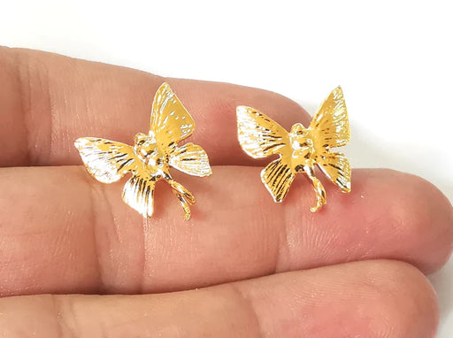 Butterfly earring stud base Shiny gold plated brass earring 1 pair (19x17mm) G26057