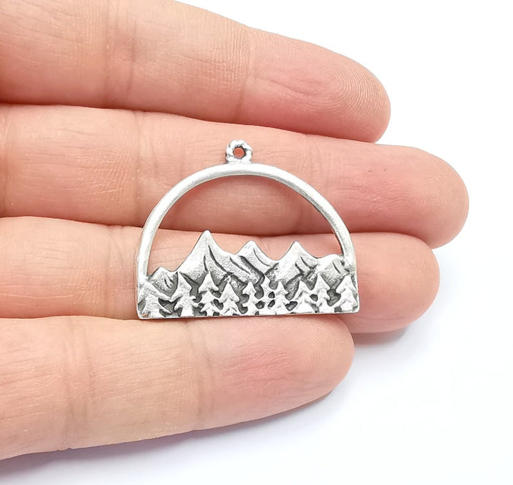 Mountain Pendant Landscape Rock Forest Pendant Clif Charms Antique Silver Plated Pendant (35x28mm) G26768