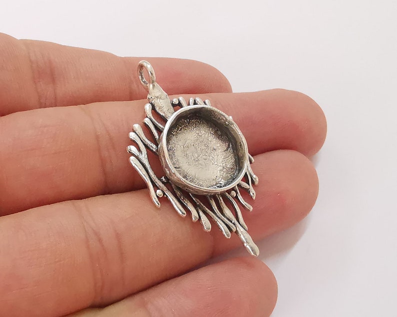 Silver branches nest round pendant blank base Antique silver plated brass 45x25mm (Blank Size 16mm) G25836