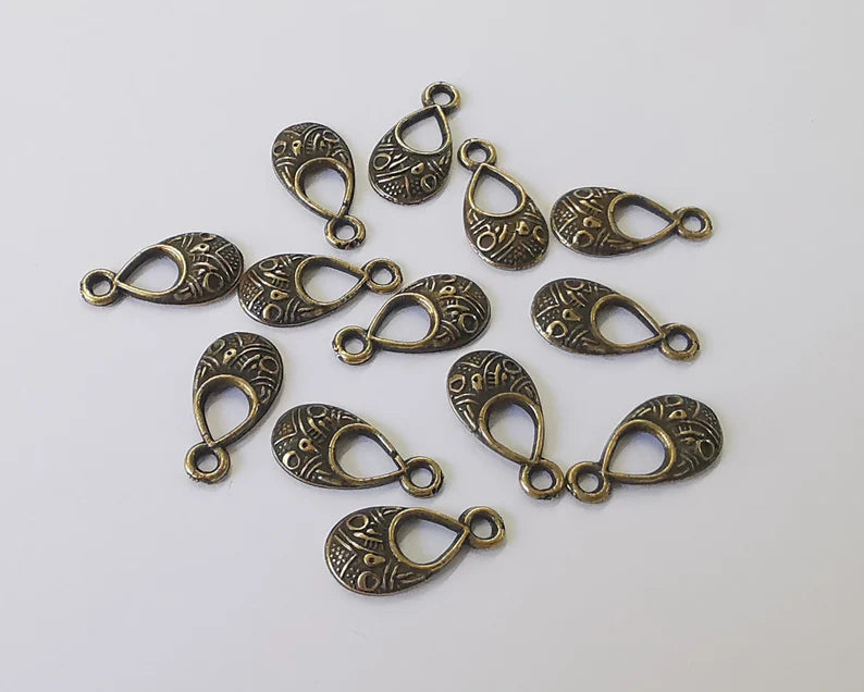 20 Ethnic drop charms Antique bronze plated charms (16x8mm) G26069
