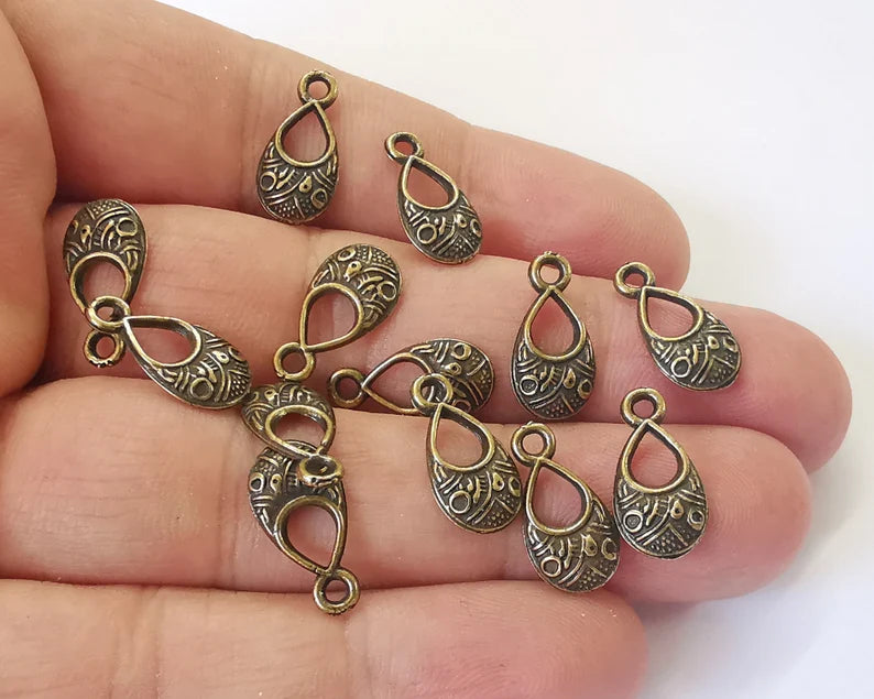 20 Ethnic drop charms Antique bronze plated charms (16x8mm) G26069