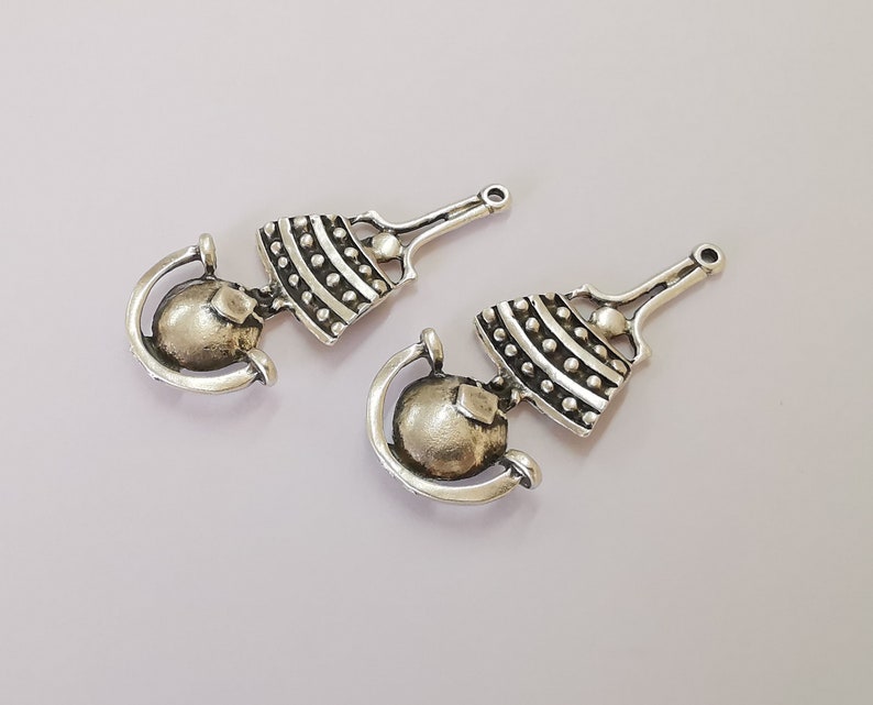 2 Silver charms Antique silver plated charms (64x28mm) G25840