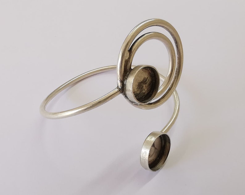 Circles Bracelet Brass Cuff Blank Bezel Glass Cabochon Base Adjustable Antique Silver Plated Brass (14mm and 12mm blanks ) G25846